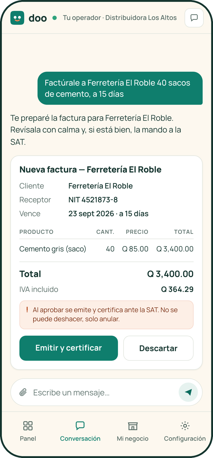 Doo en el teléfono: el resumen de una factura FEL lista para aprobar